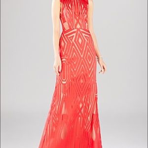 BCBGMAXAZRIA Geometric Lace Gown Formal Dress